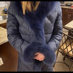Like new reversible rabbit  coat  rich navy blue